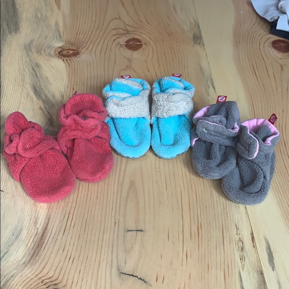 3 pairs of Zutano fleece snap booties 6-12 months
